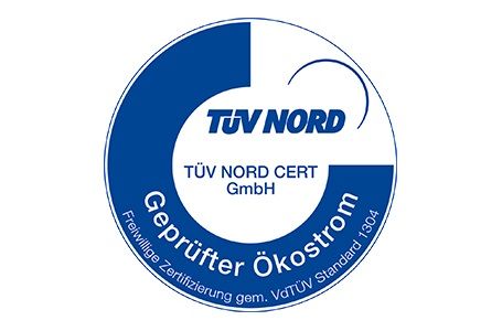 Prüfsiegel des TÜV Nord für geprüften Ökostrom