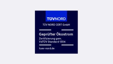 Prüfsiegel des TÜV Nord für geprüften Ökostrom