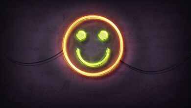 Smiley aus Neonlicht-Röhren in Grün und Orange