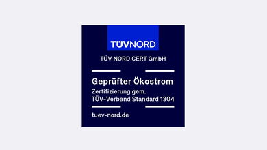 Prüfsiegel des TÜV Nord für geprüften Ökostrom