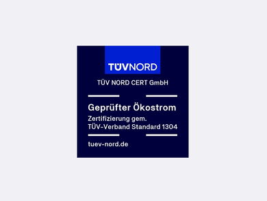 Prüfsiegel des TÜV Nord für geprüften Ökostrom