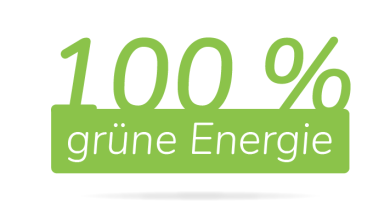 100% grüne Energie Ein großer grüner Schriftzug "100% grüne Energie"