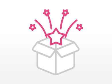 skizziertes Geschenk, aus dem pinke Sterne springen