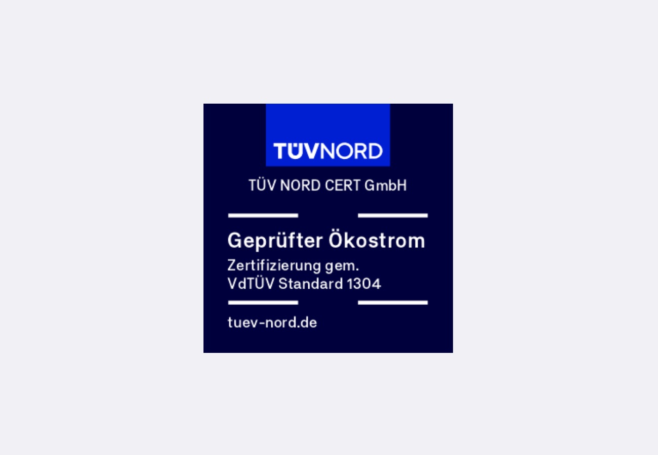 Prüfsiegel des TÜV Nord für geprüften Ökostrom